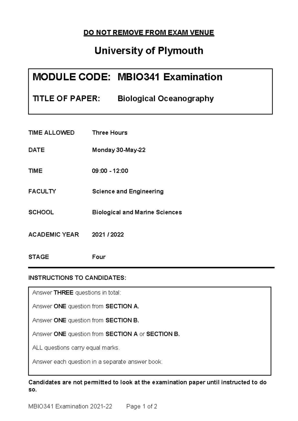 Mbio341 Final Exam 2021 2022 Biological Oceanography Guidelines Studocu