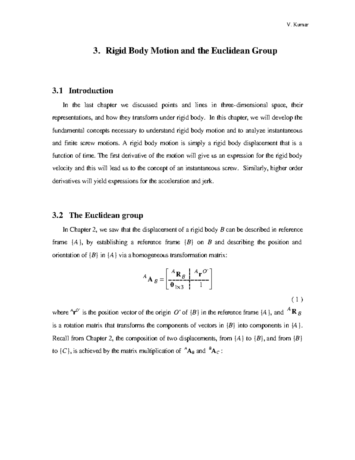 Rigid Body Motion and the Euclidean Group: Concepts and Analysis - Studocu