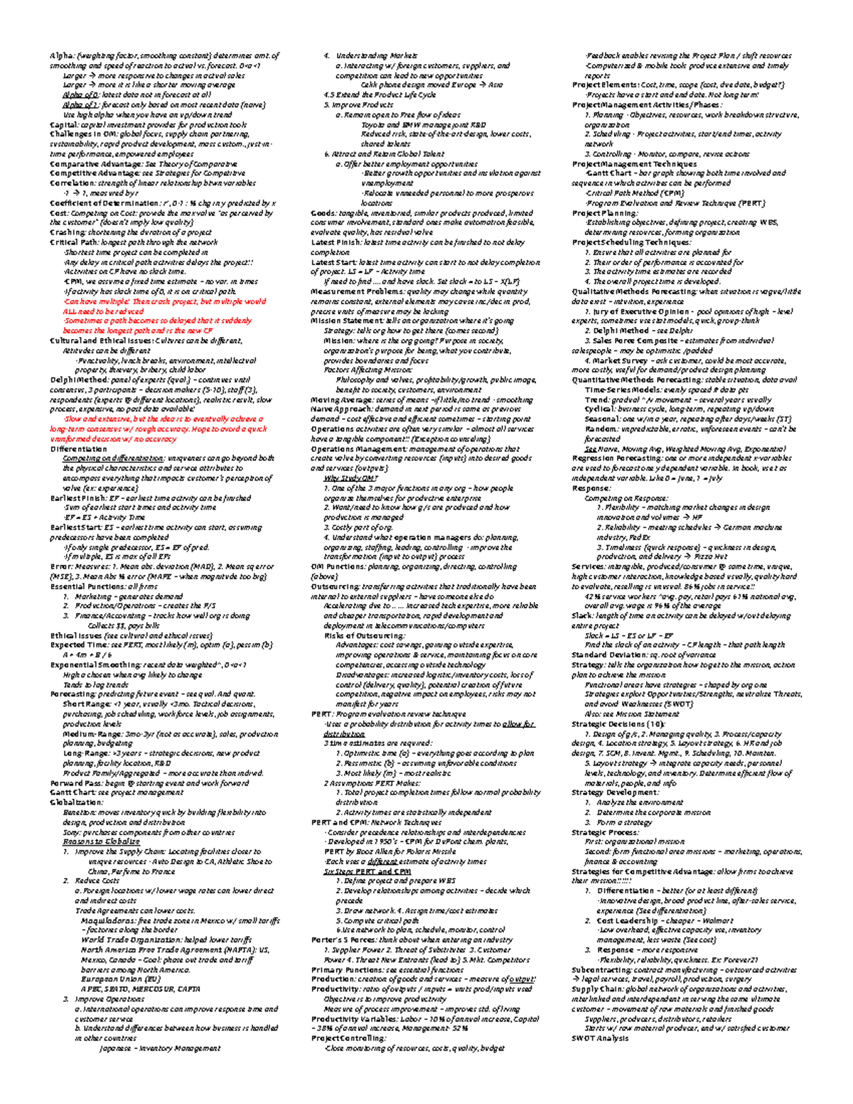 Exam 1 Cheat Sheet: Key Operations Management Concepts (360) - Studocu