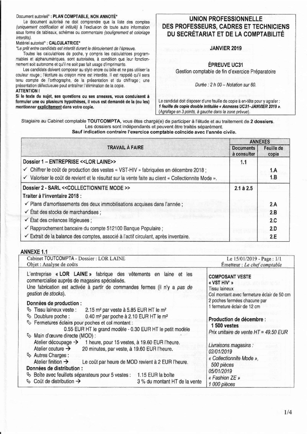 UC31 - Janvier 2019: Analyse de Coûts et Rapprochement Bancaire - Studocu