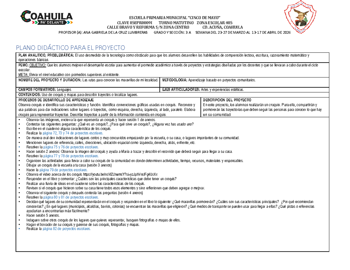 Plano Didáctico para el Proyecto de Aula - Grado 3A (Marzo-Abril 2026 ...