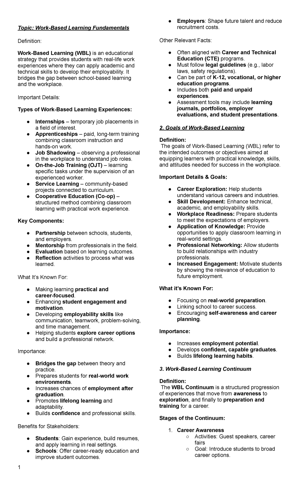 EDU317 Finals Review: Understanding Work-Based Learning (WBL) - Studocu