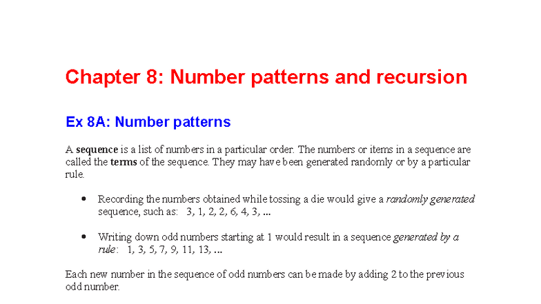 GM- Chapter 8: Number Patterns & Recursion Notes - Studocu