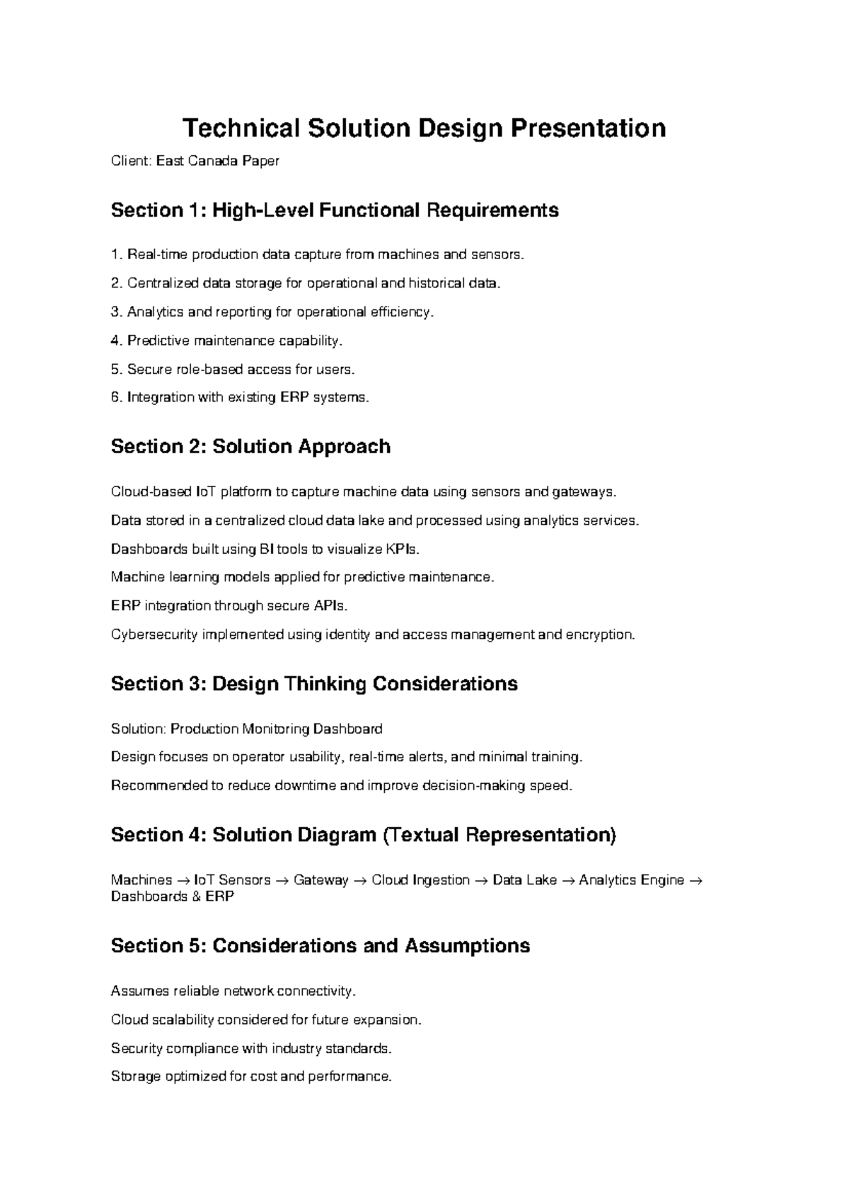 Technical Solution Design Presentation for East Canada Paper - Studocu