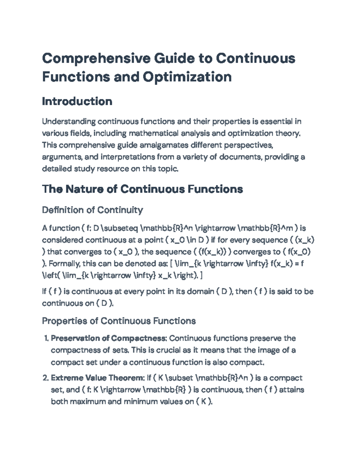 Comprehensive Guide to Continuous Functions & Optimization Theory ...
