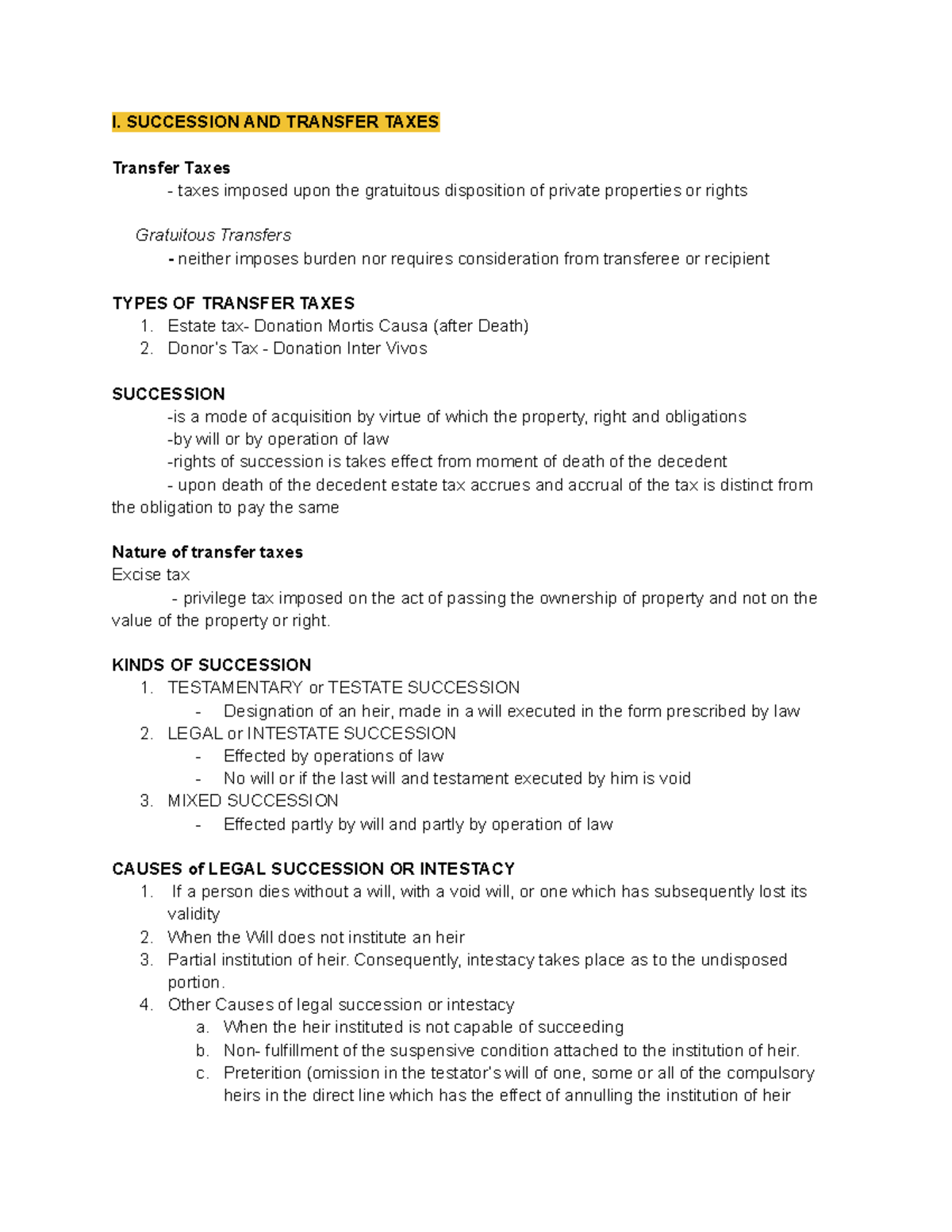 Estate Tax Overview: Succession & Transfer Taxes (Chapter 1 & 2) - Studocu