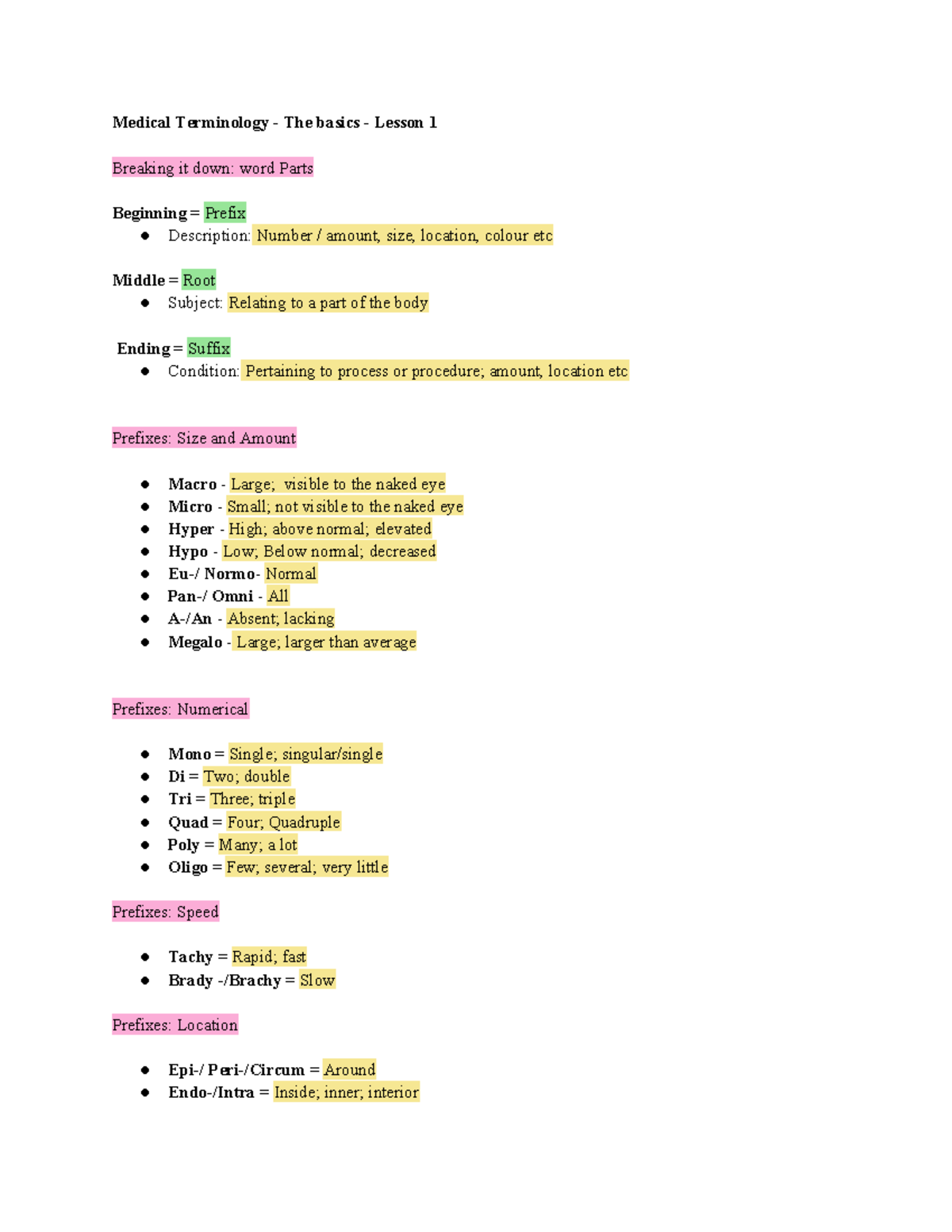 Intro to Medical Language Study Guide - Medical Terminology Lesson 1 ...