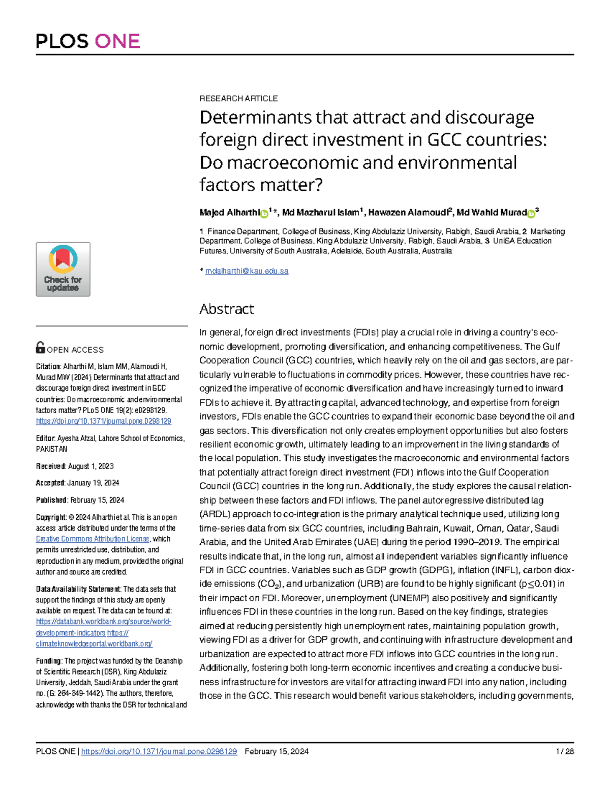 Determinants of FDI in GCC Countries: Macroeconomic & Environmental ...