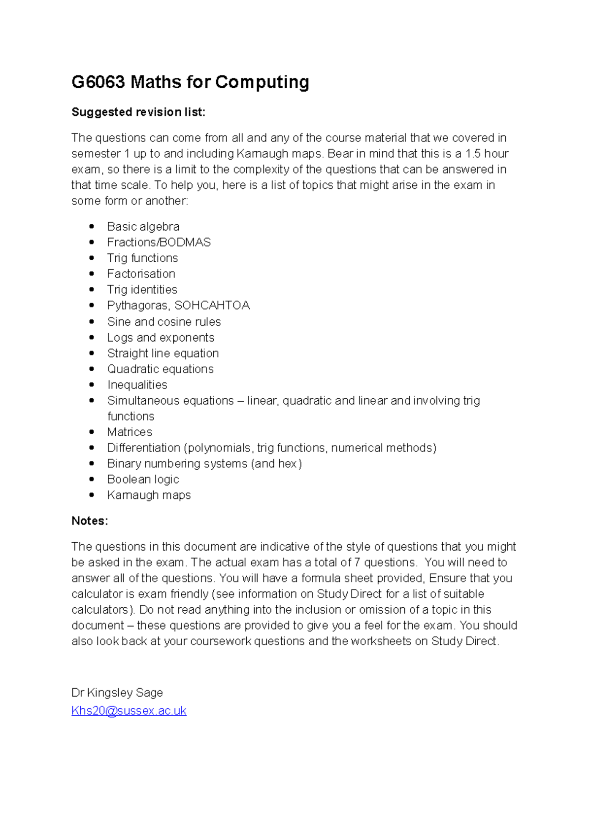 Sample/practice exam - questions - G6063 Maths for Computing Suggested ...