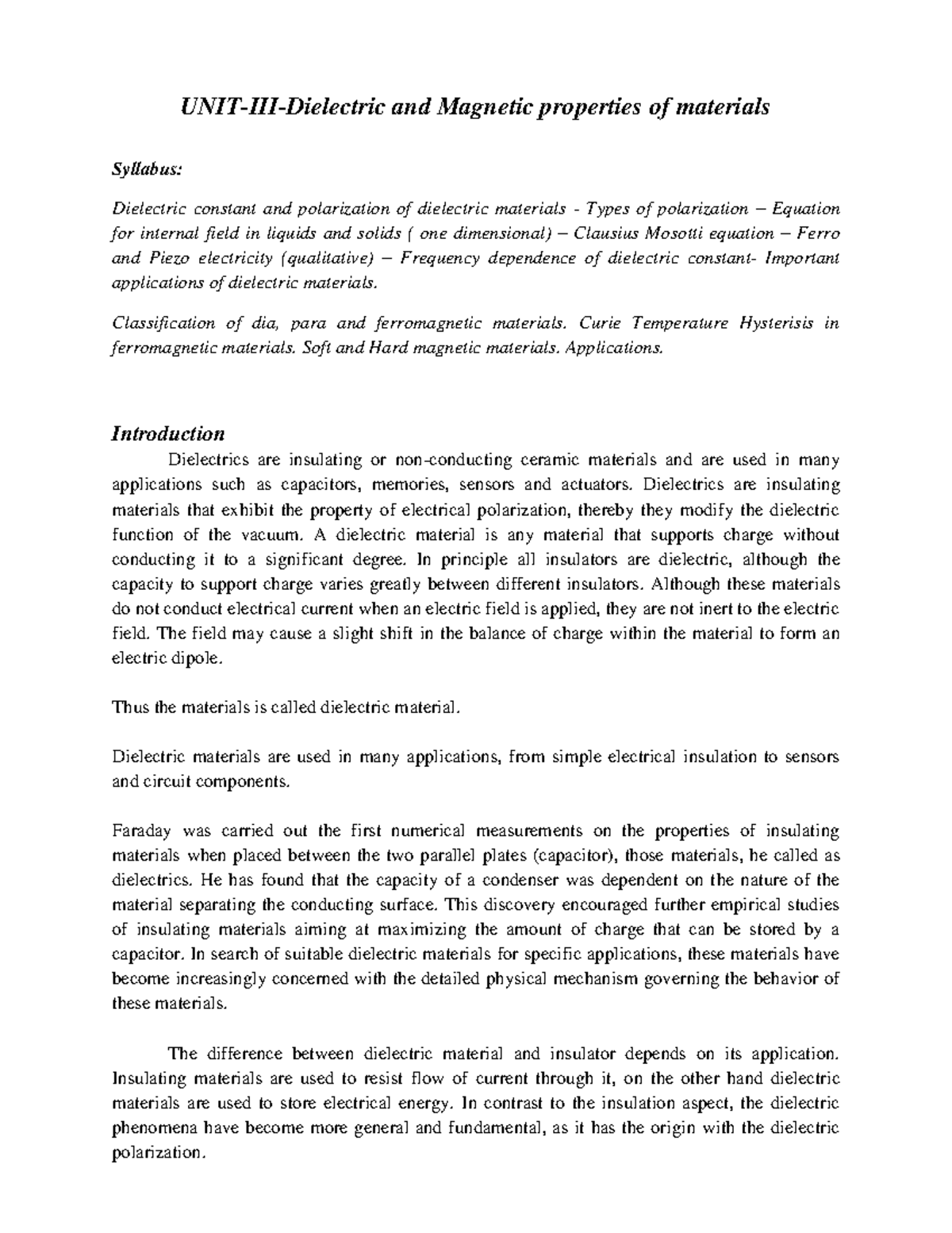 Magnetic Properties - Classification of dia, para and ferromagnetic ...