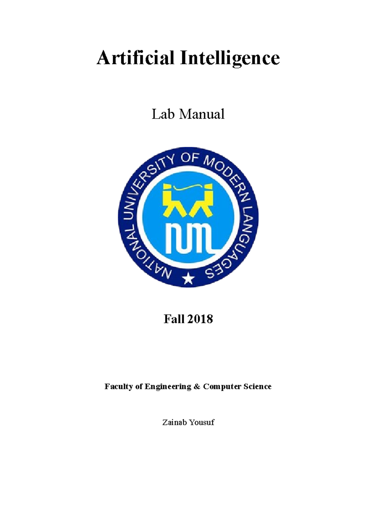 AI Lab Manual - Programming Concepts & Experiments (Fall 2018) - Studocu