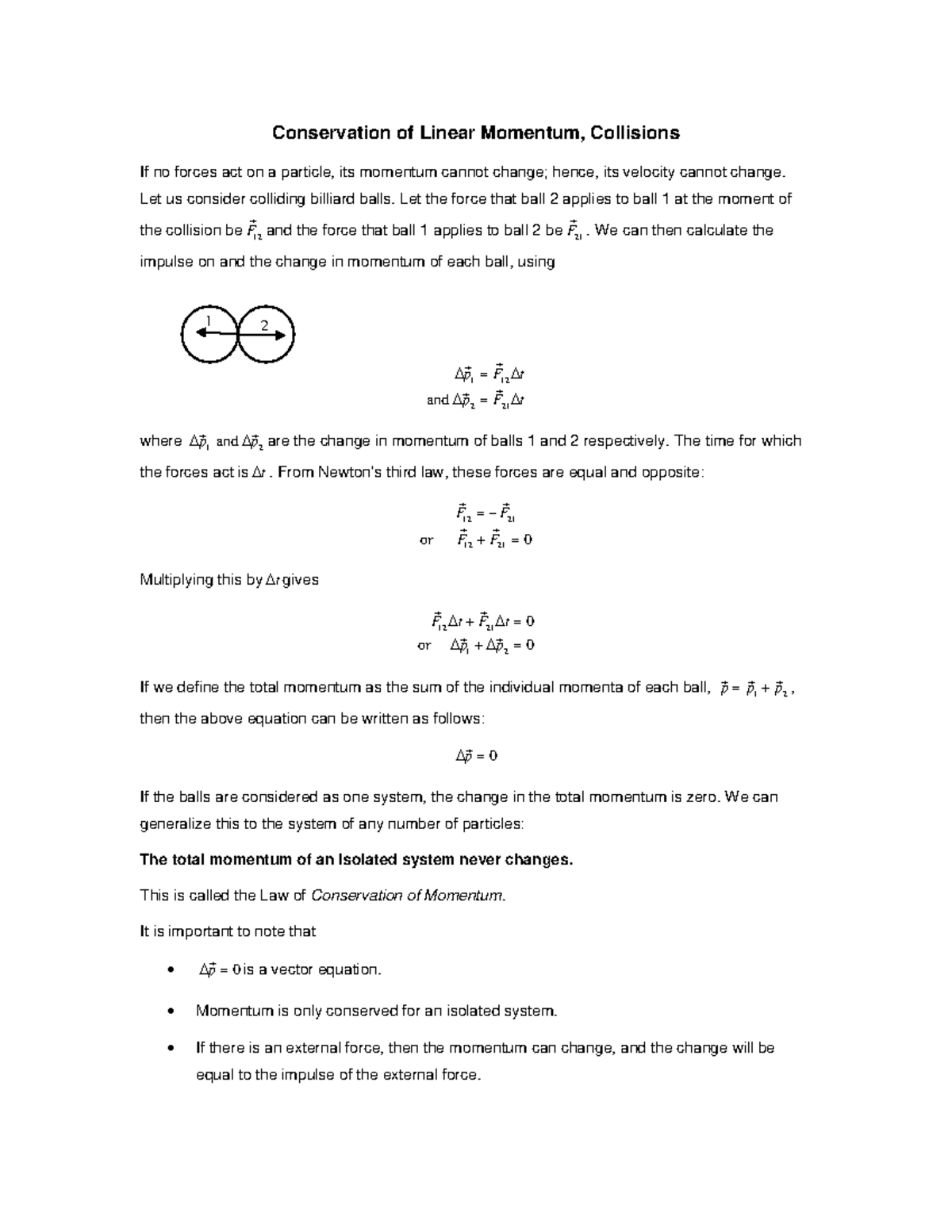Conservation of Linear Momentum: Lesson 13 Study Sheet - Studocu