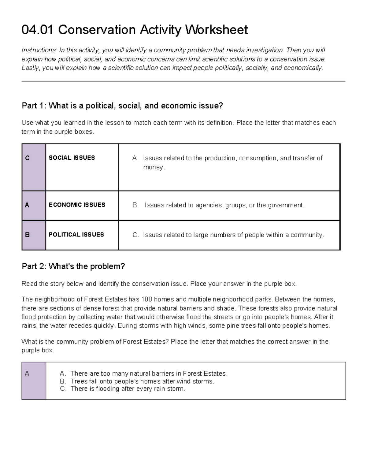 Conservation activity worksheet - 04 Conservation Activity Worksheet ...