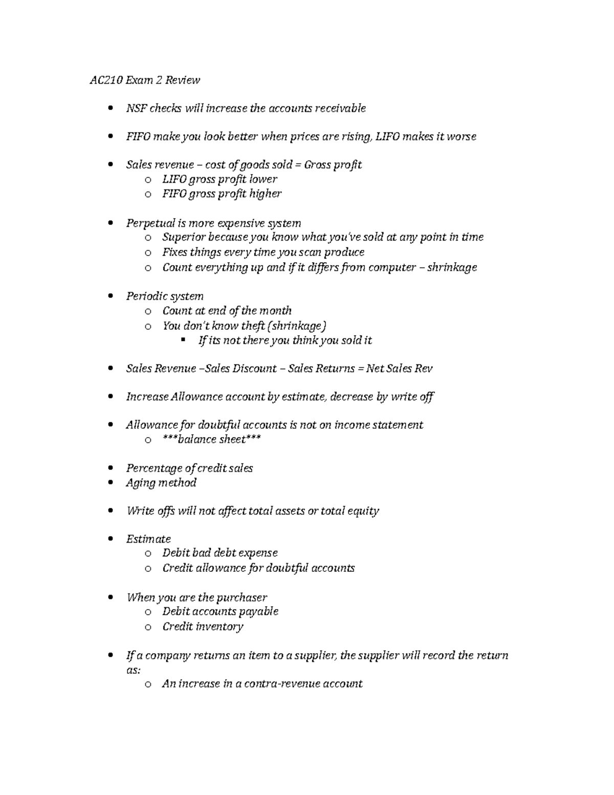 Ac210 test 2 in class review - AC210 Exam 2 Review NSF checks will ...
