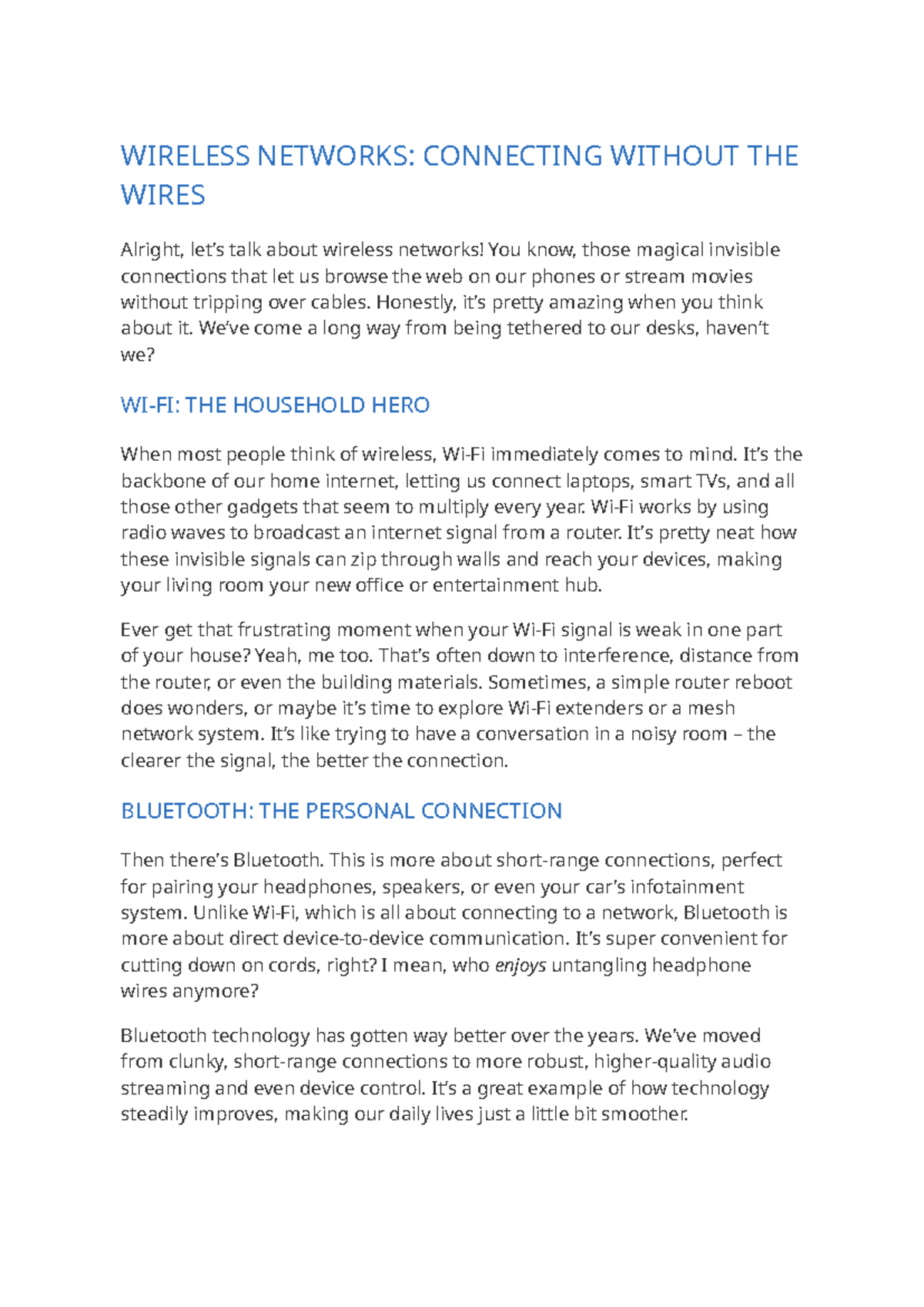 Wireless Networks Explained: Wi-Fi, Bluetooth & More Insights - Studocu