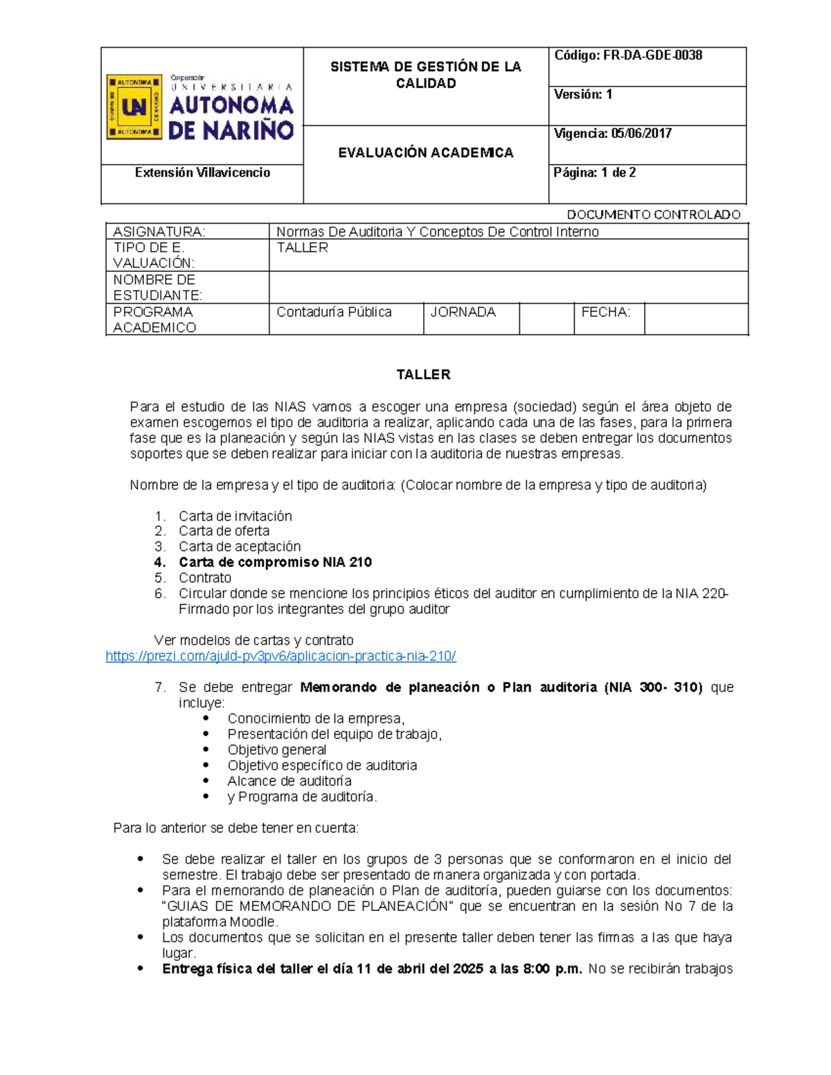Actividad 3 Planeacion y programacion de auditoria - SISTEMA DE GESTIÓN ...