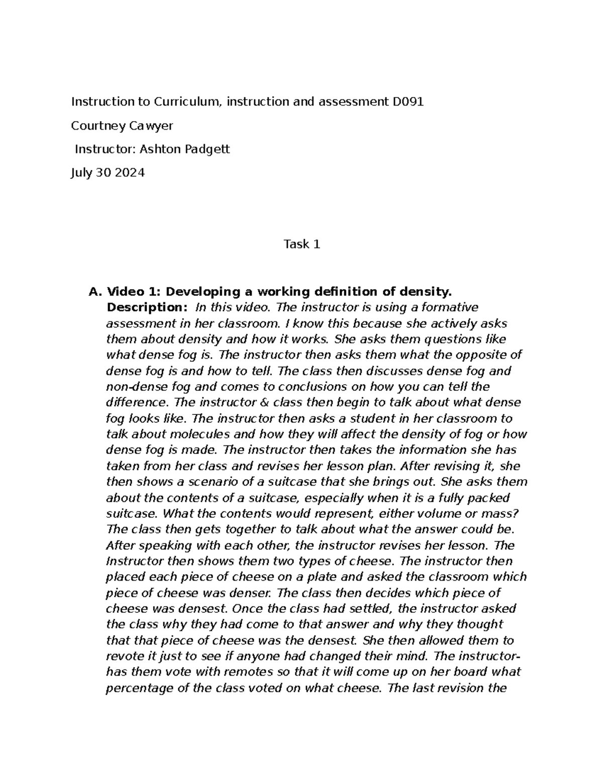 D091 Task 1 - Task one for D091 - Instruction to Curriculum ...