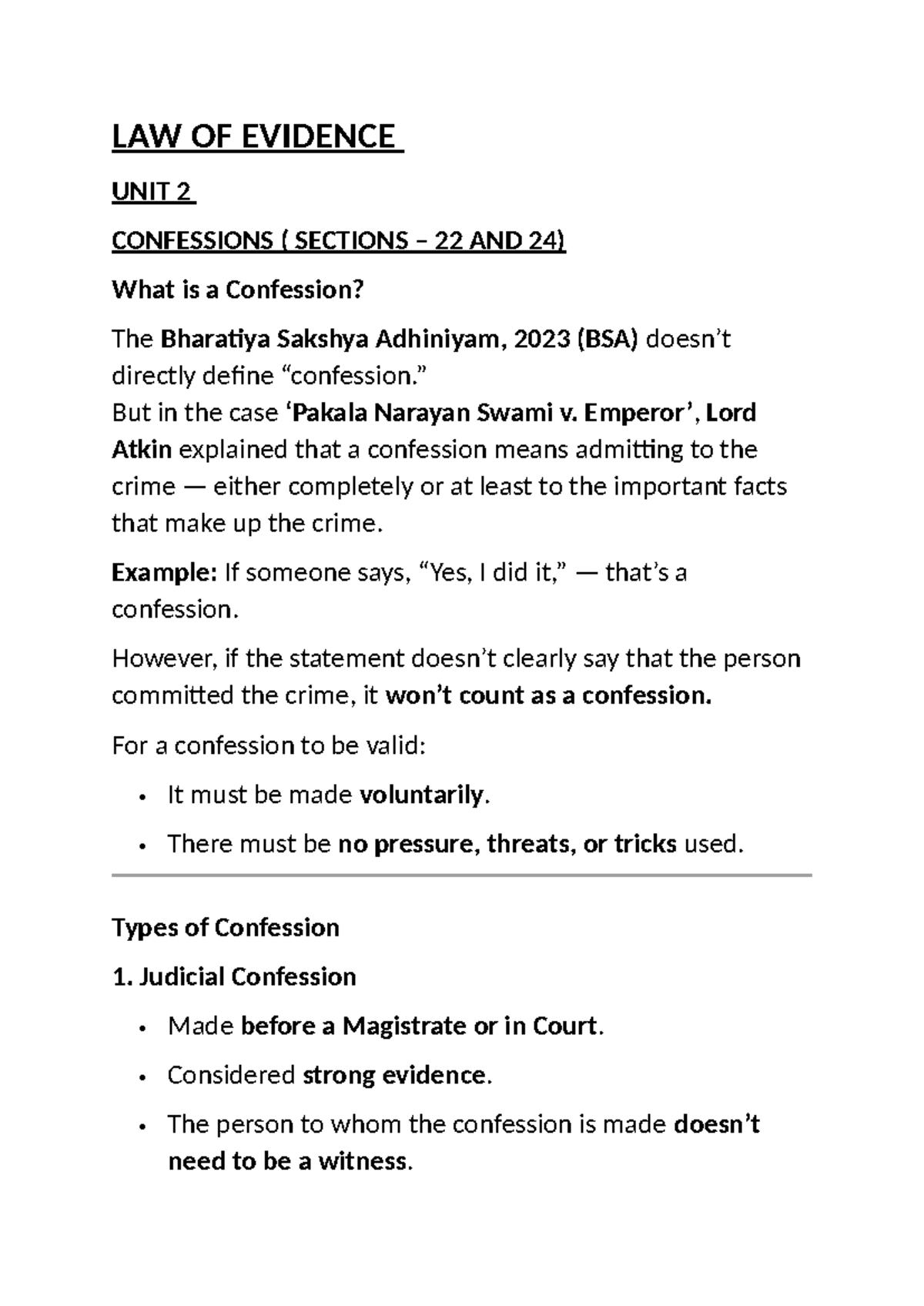 LAW OF EVIDENCE SEM 6: Unit 2 Confessions & Document Proof Insights ...