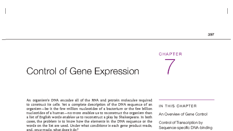 397 CHAPTER: Control Mechanisms of Gene Expression in Cells - Studocu