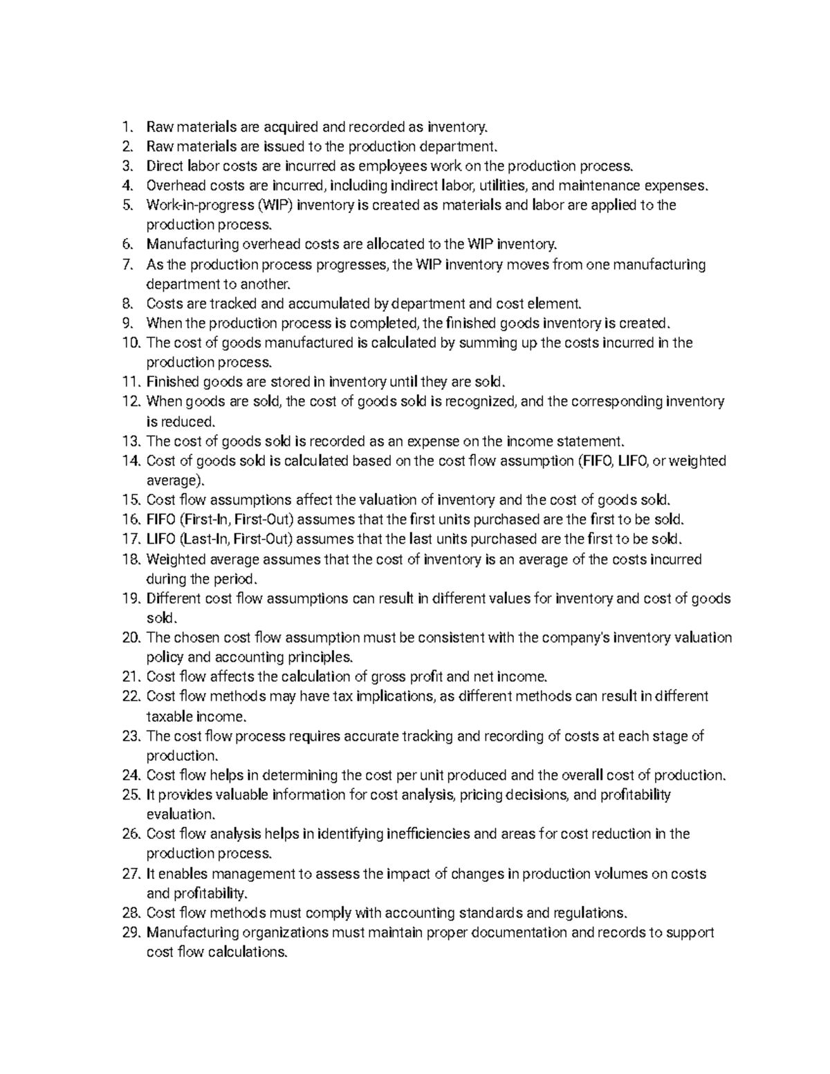 Cost Flow in Manufacturing Organizations: Key Processes and Impacts ...