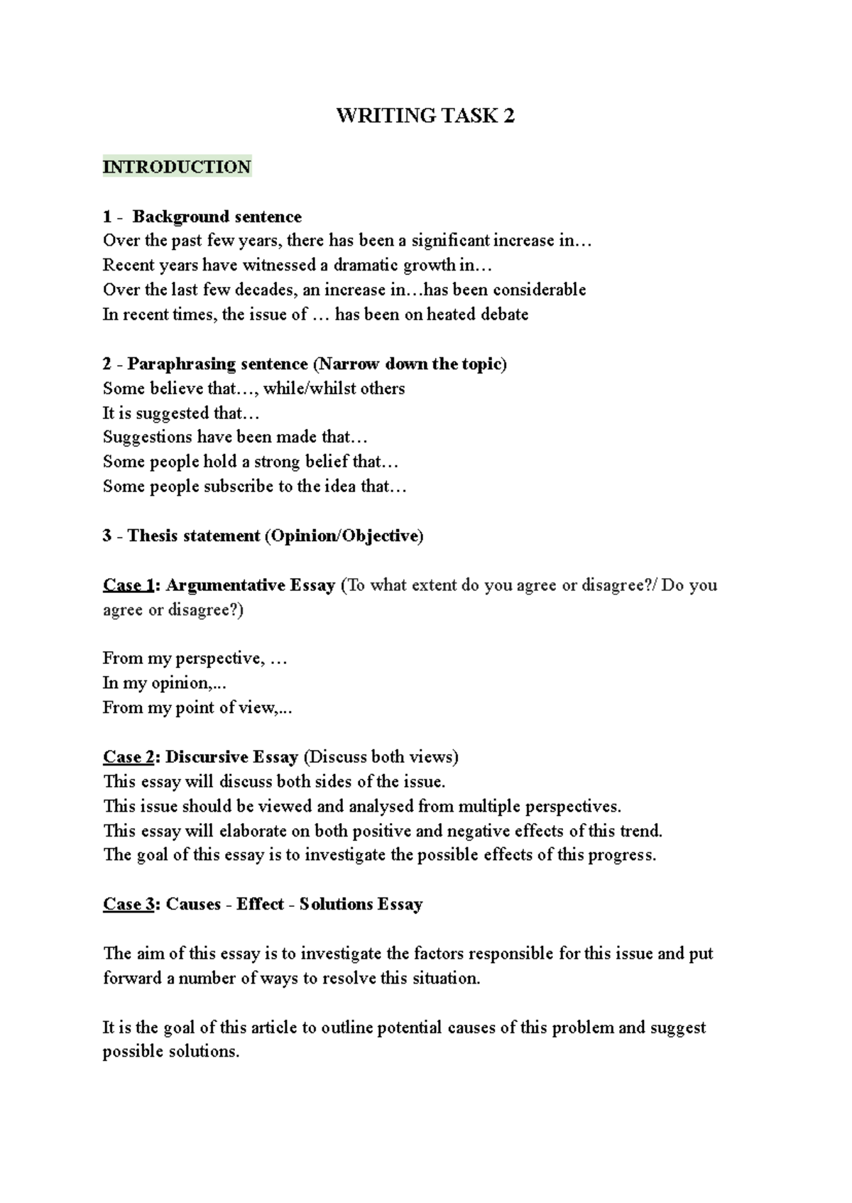 Writing Task 2: Essay Structure and Strategies Guide - Studocu
