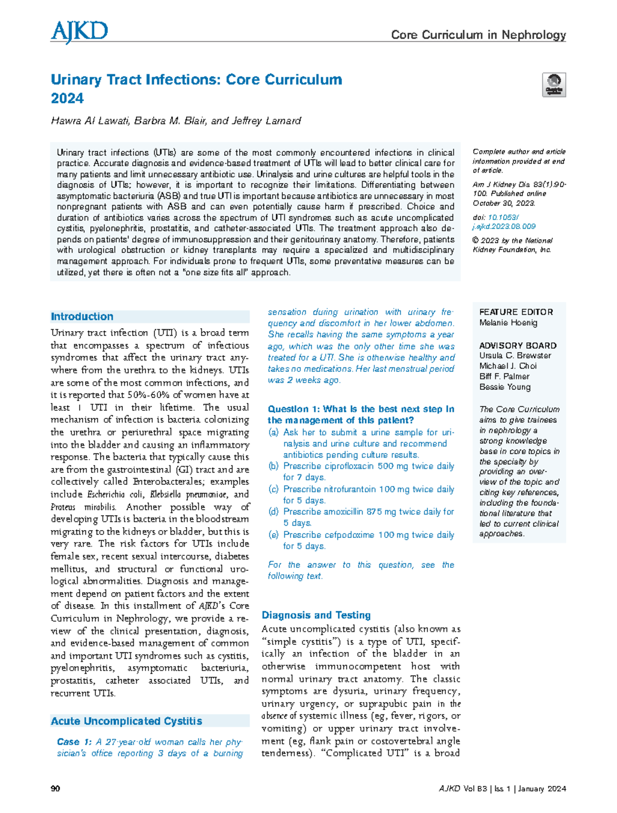 Core Curriculum in Nephrology: Urinary Tract Infections 2024 - Studocu