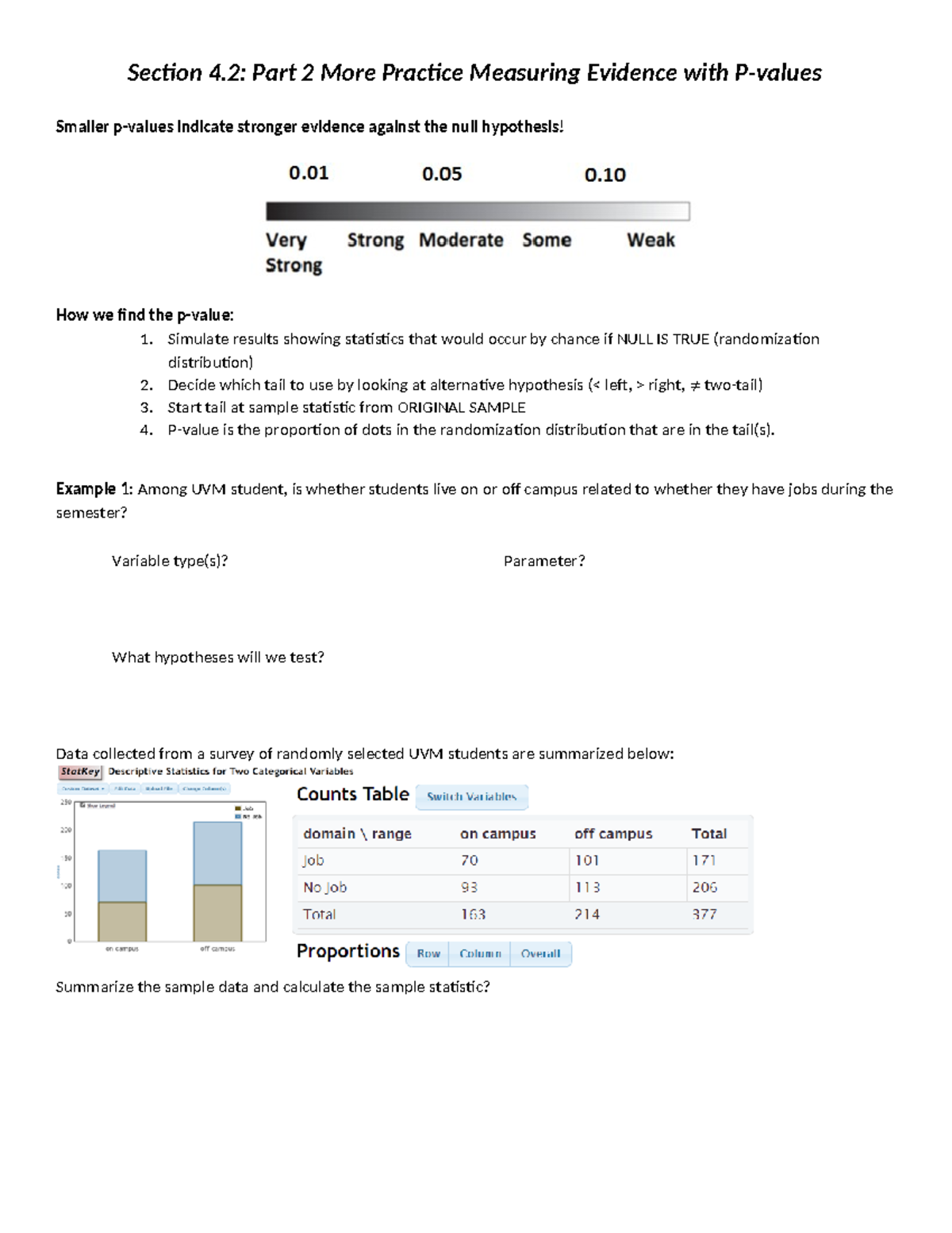 Section 4.2 Day 2 - Measuring Evidence with P-values and Examples - Studocu