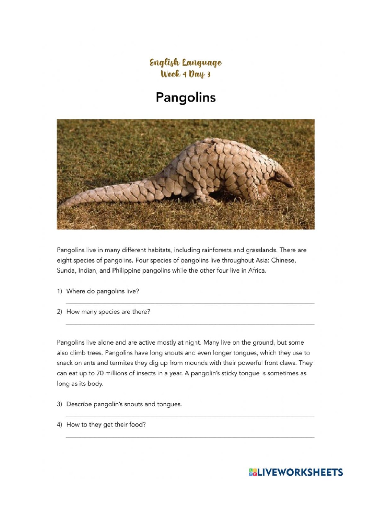 English Language Week 4: Pangolins Overview and Facts - Studocu
