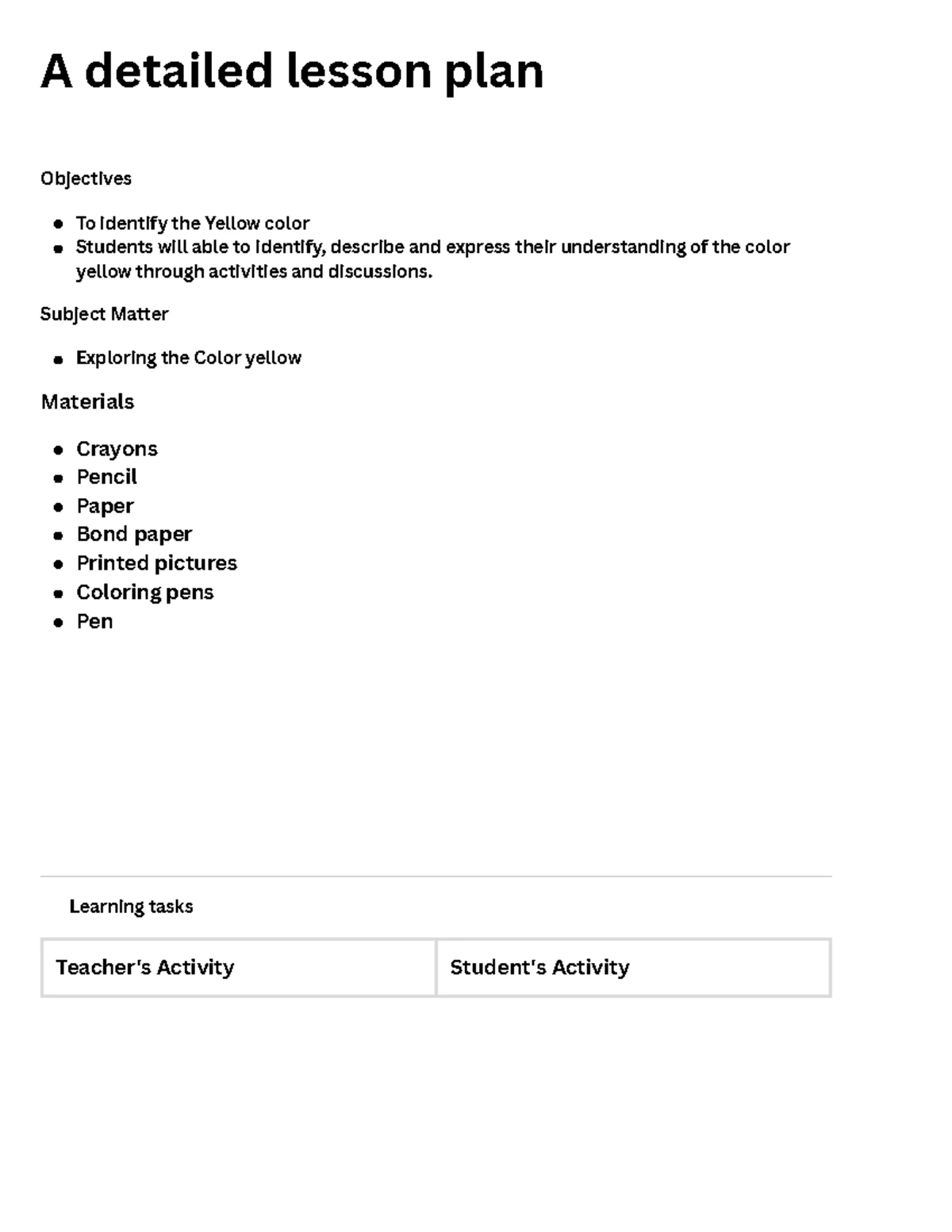 Detailed Lesson Plan Sample for Effective Teaching Strategies - Studocu