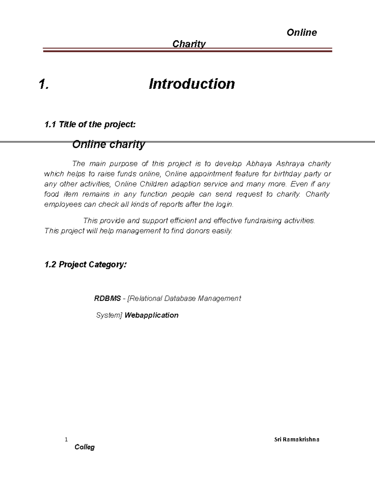 Project Documentation - Colleg 1 Sri Ramakrishna Charity 1 ...