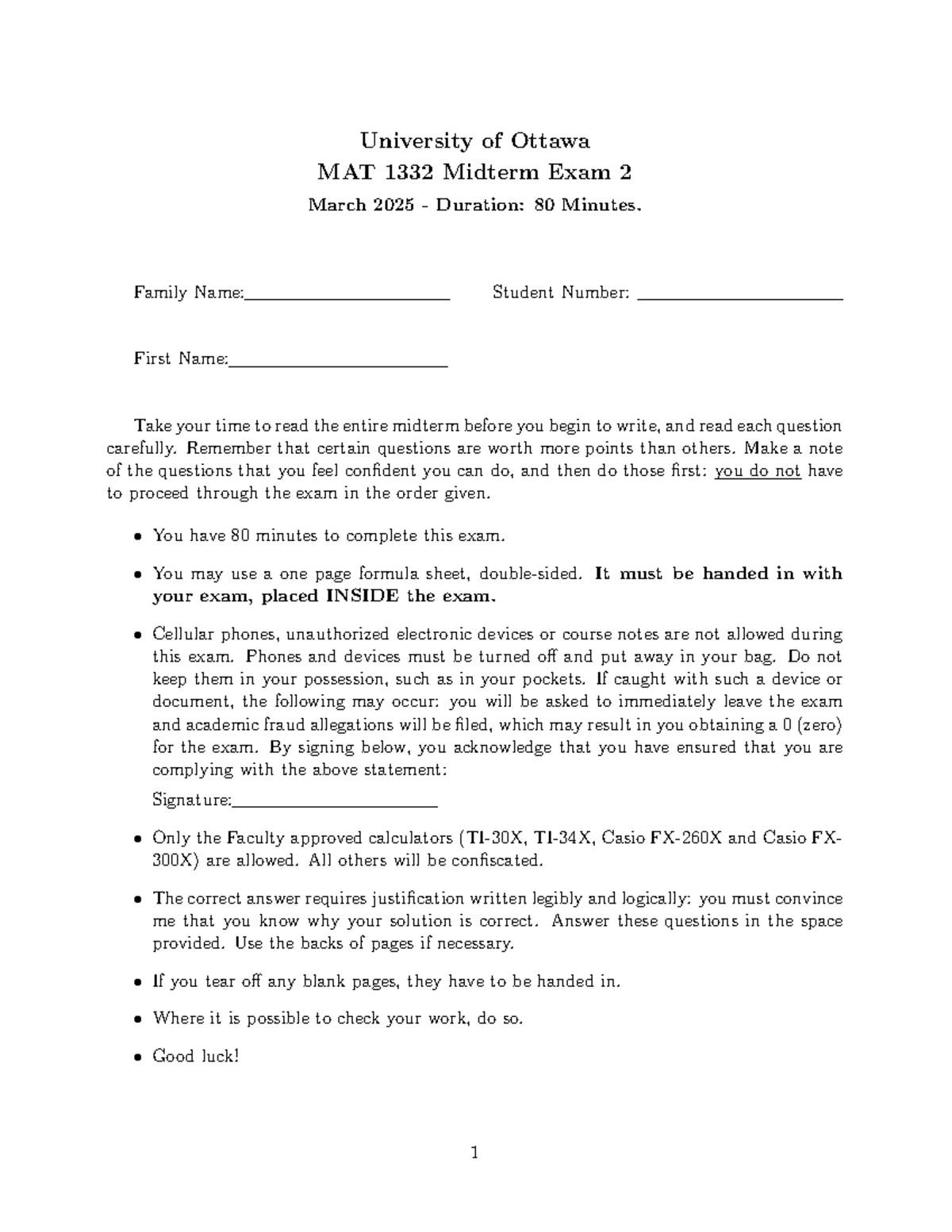 MAT 1332 Midterm Exam 2 Solutions - March 2025 - Studocu