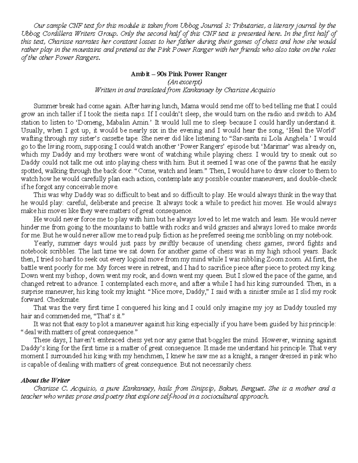 Q4L2 Reading Text - CNF Excerpt by Charisse Acquisio - Studocu
