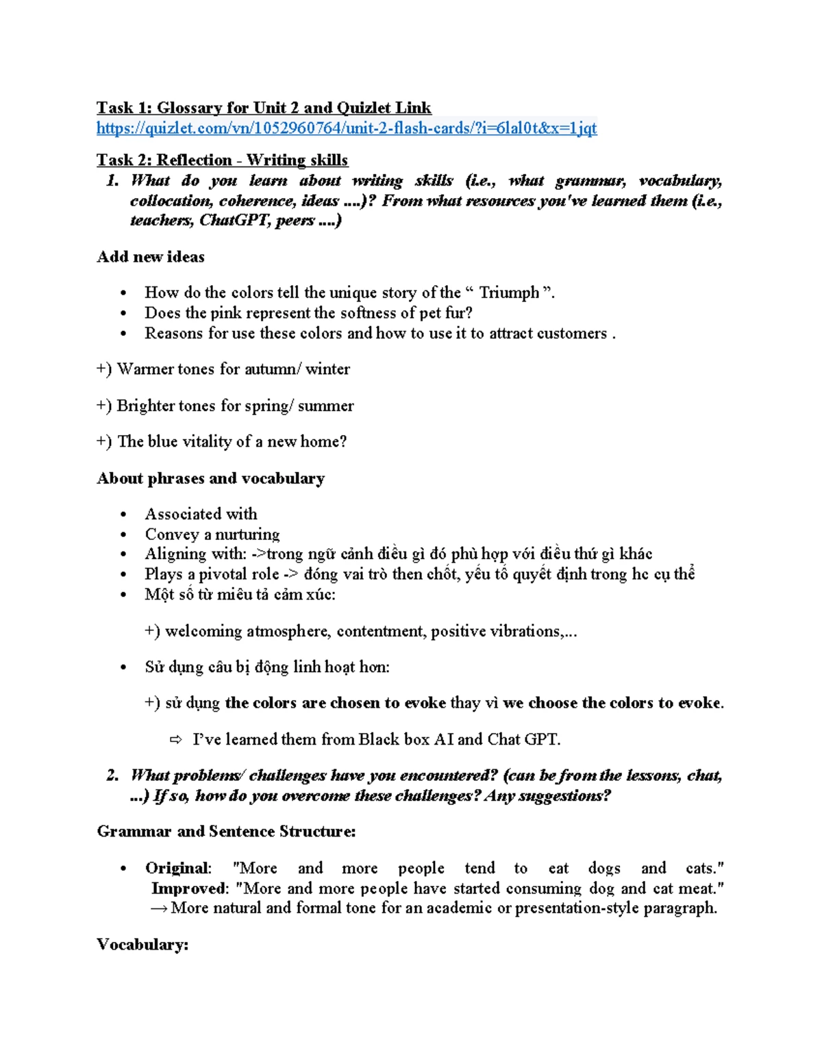 Unit 2 Writing Skills Reflection & Glossary - ENG 1006 - Studocu