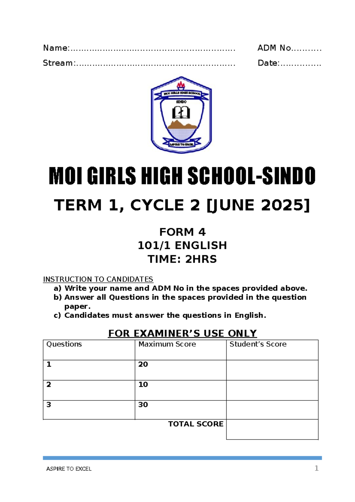 EXAM Standard Cover PAGE Template - - Studocu