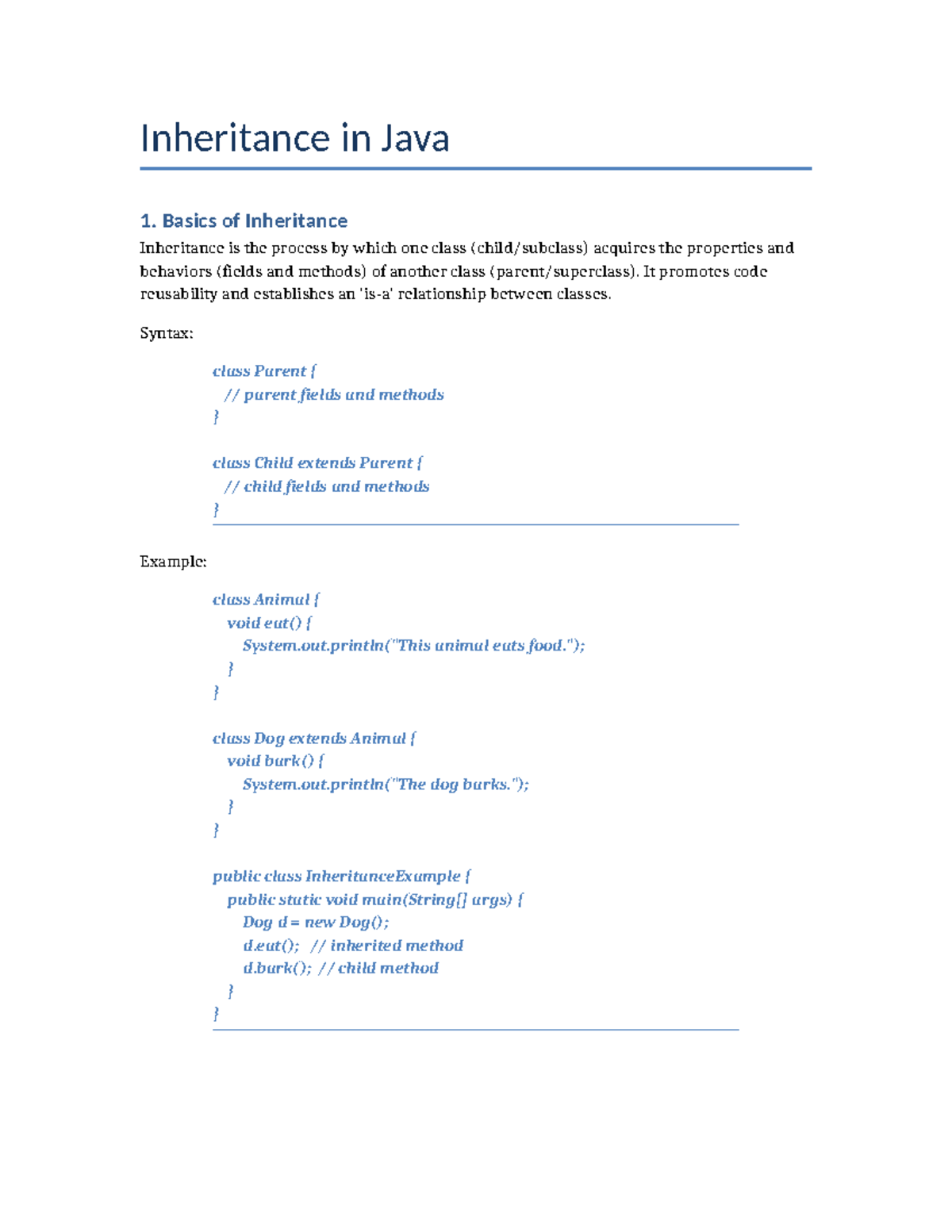 Inheritance in Java: Basics, Types, and the Super Keyword - Studocu