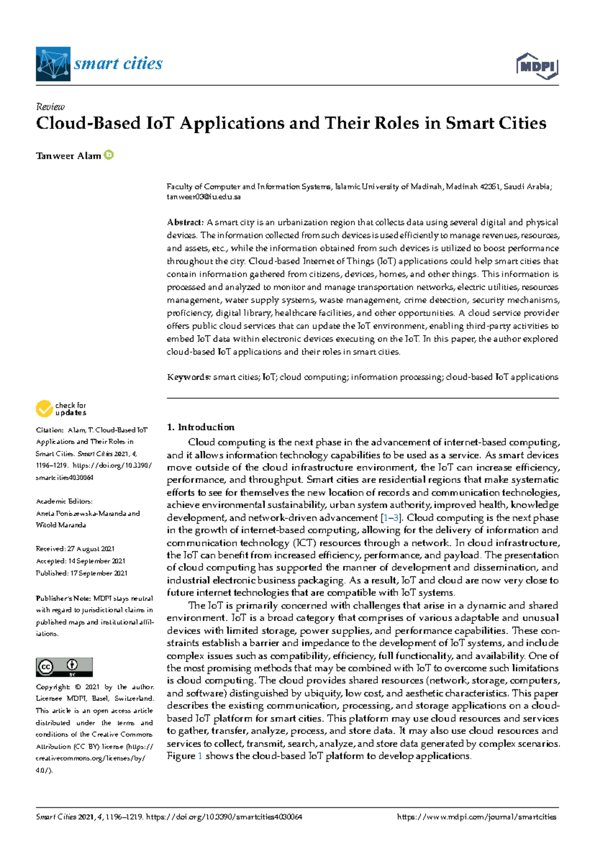 Cloud-Based IoT Applications and Their Impact on Smart Cities - Studocu