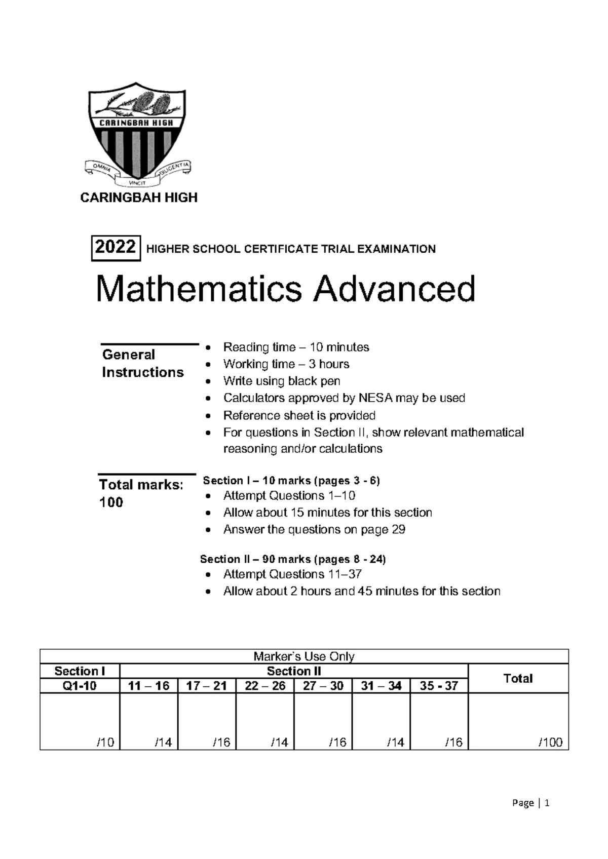 2021 HSC Trial Exam - Year 12 Mathematics Advanced - Studocu