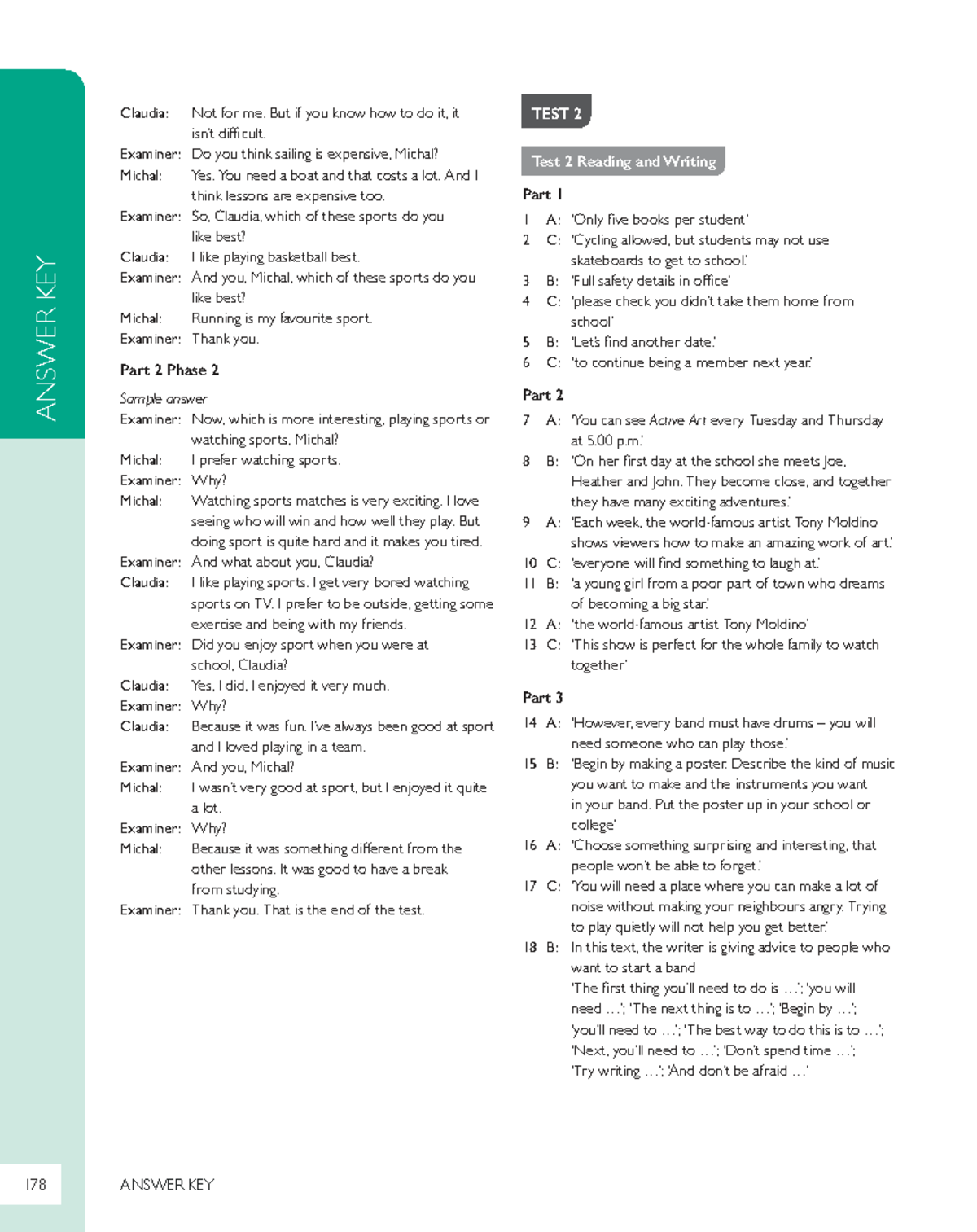 Test 2 Speaking and Listening Answer Key - Detailed Responses - Studocu