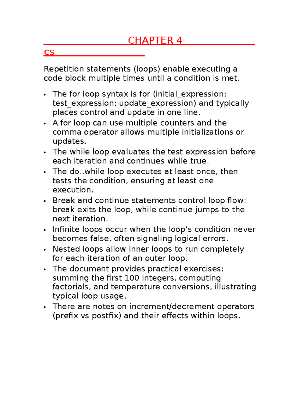 cs CHAPTER 4: Understanding Repetition Statements (Loops) - Studocu