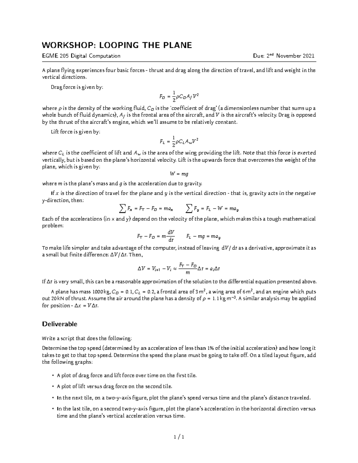 Workshop plane loop - exam - WORKSHOP: LOOPING THE PLANE EGME 205 ...