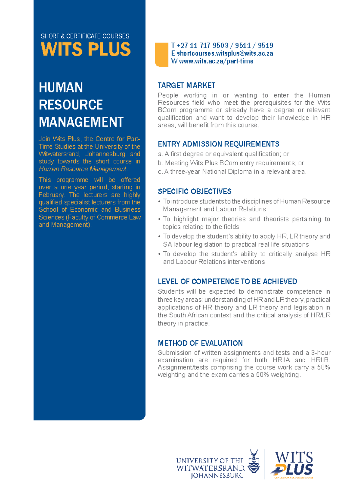 Wits Plus Short Course: Human Resource Management Overview - Studocu