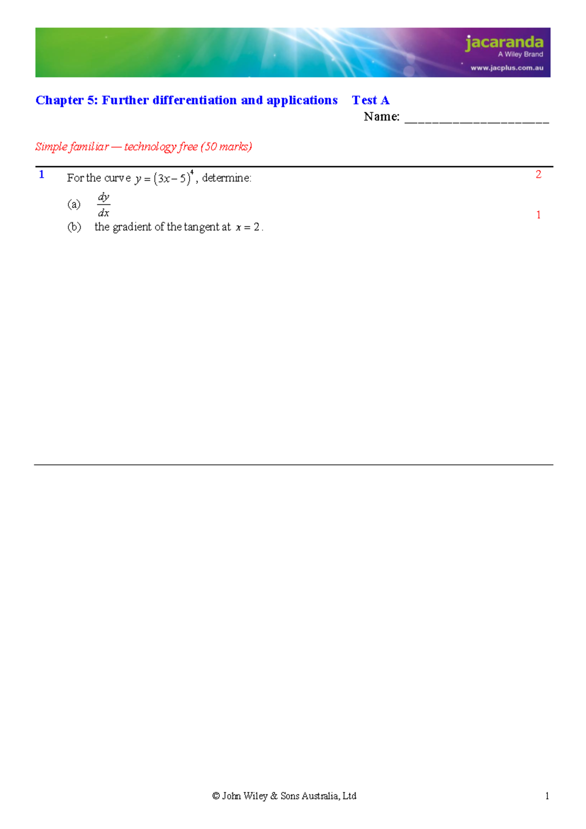 Chapter 5: Further Differentiation & Applications Test A - MATH - Studocu