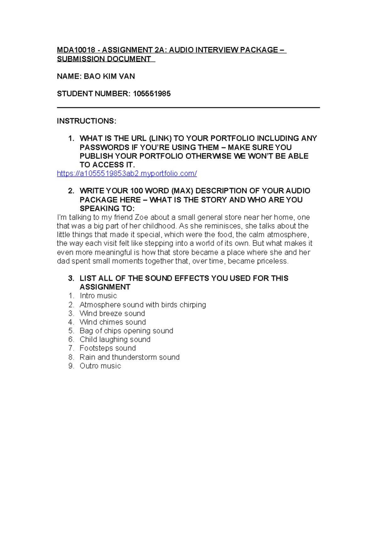MDA10018 ASSIGNMENT 2A: AUDIO INTERVIEW PACKAGE INSTRUCTIONS - Studocu