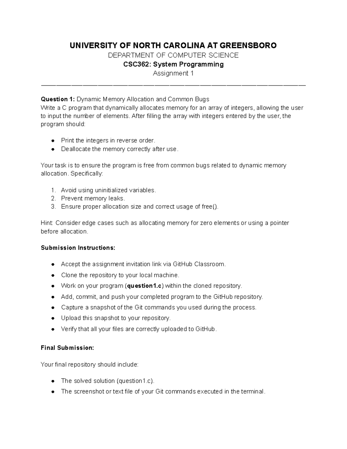 CSC362 - Assignment 1 - System Programming - UNIVERSITY OF NORTH ...