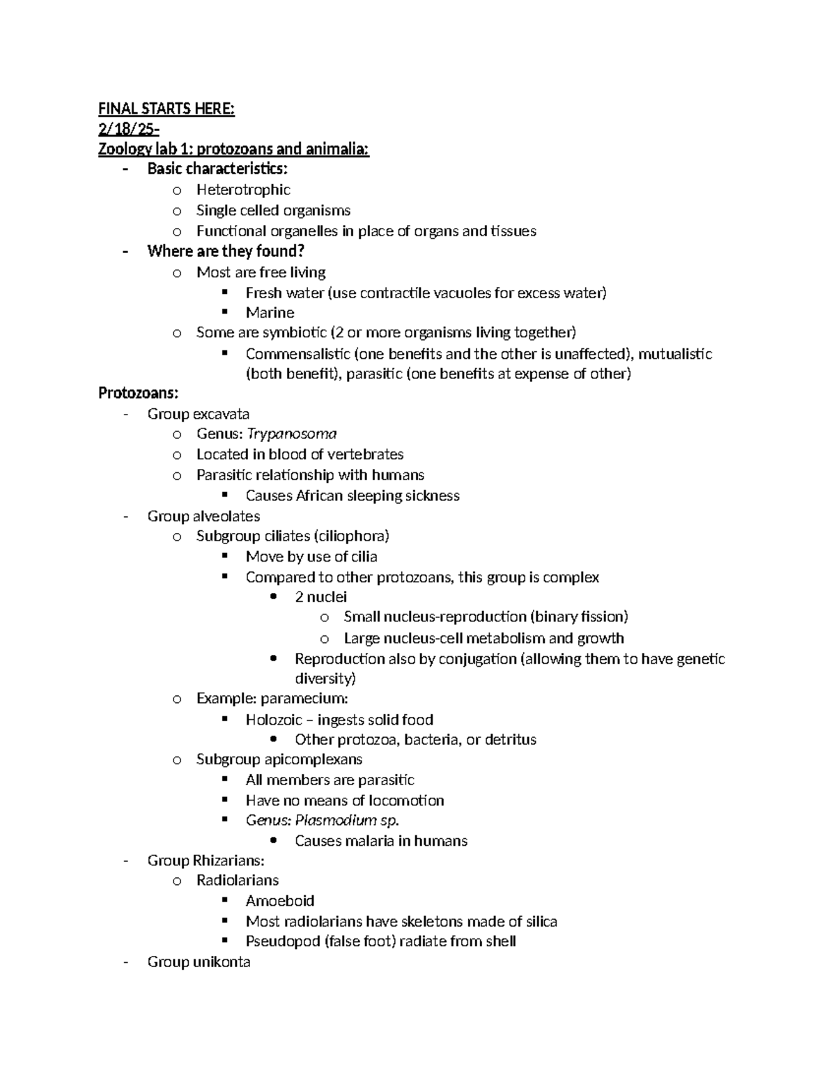 Zoology Lab Notes: Animal Classification & Body Plans Overview (Course ...