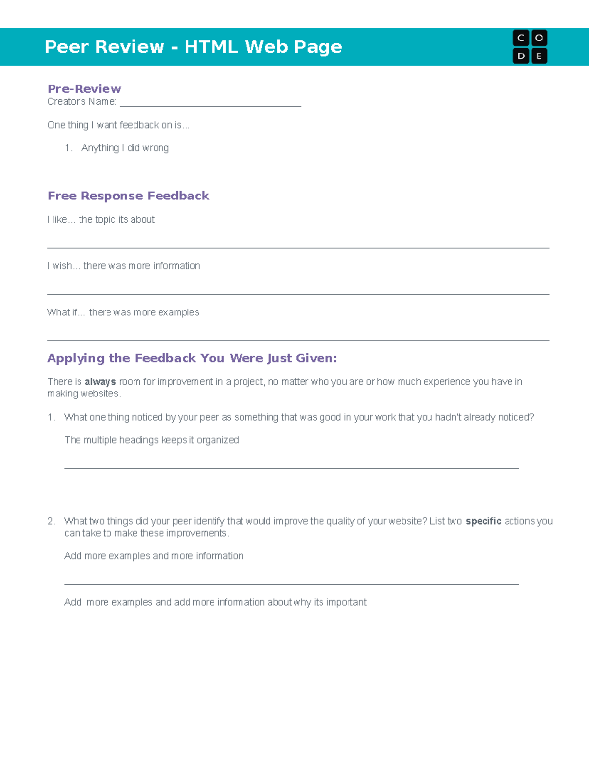 Peer Review Guide - HTML Web Page Evaluation 2020 - Studocu