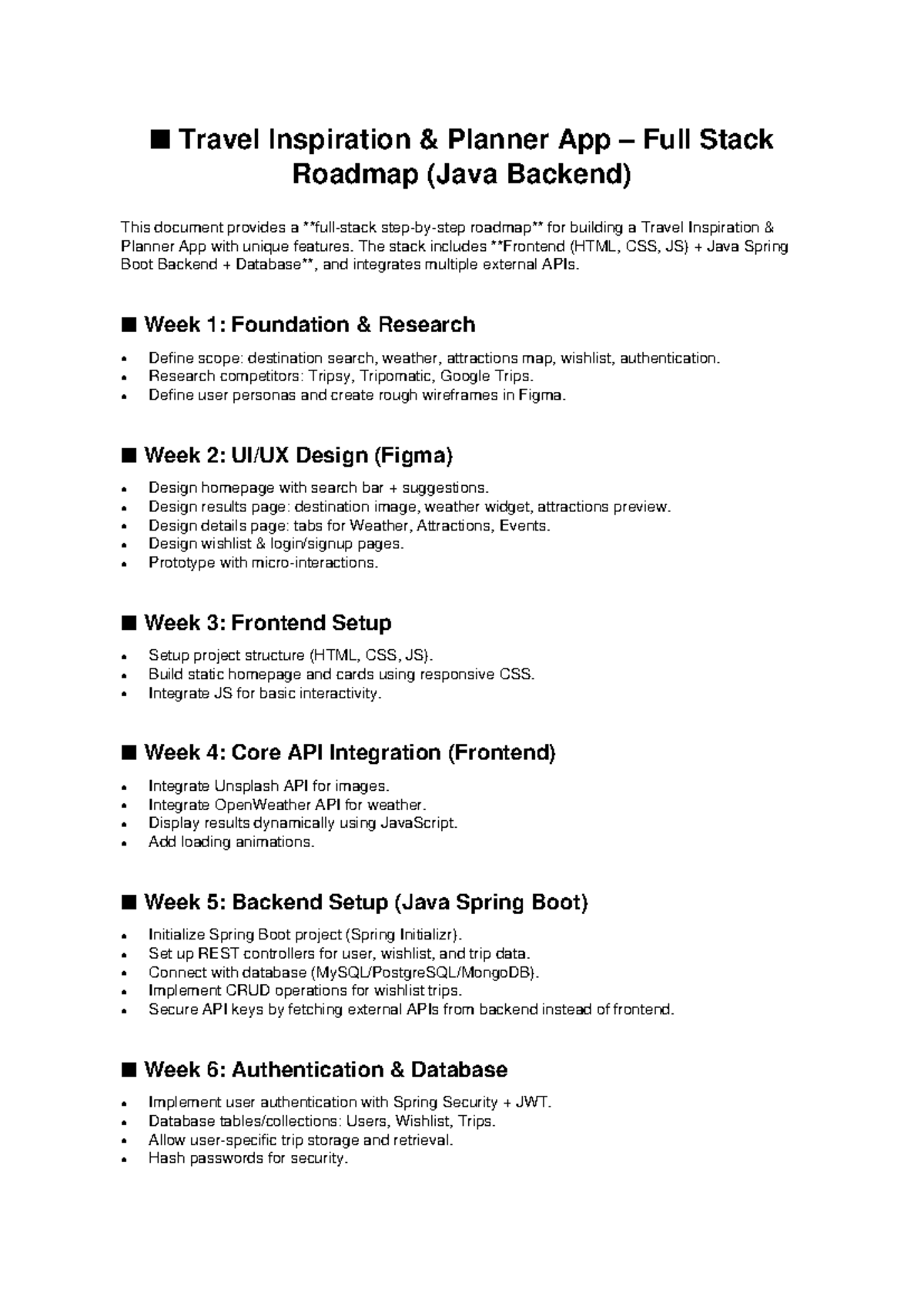 Travel Planner App Full Stack Development Roadmap (Java) - Studocu