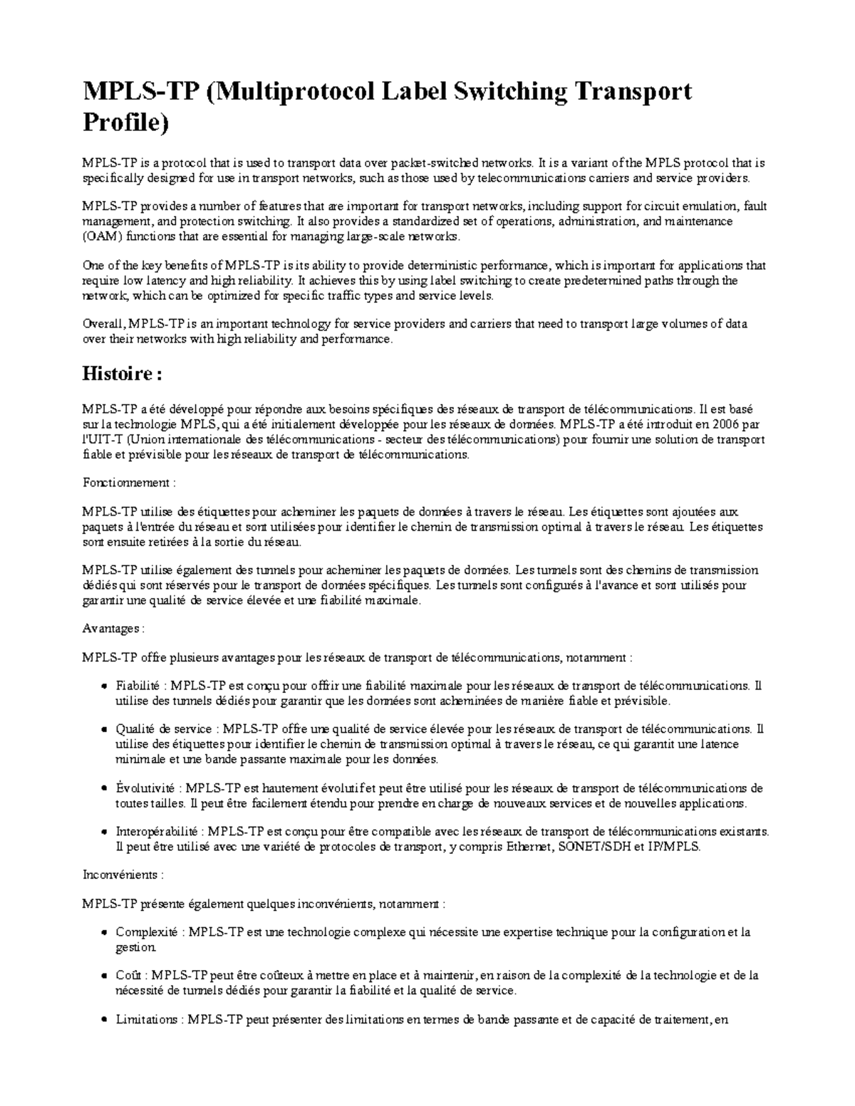 MPLS-TP (Multiprotocol Label Switching Transport Profile) - MPLS-TP ...