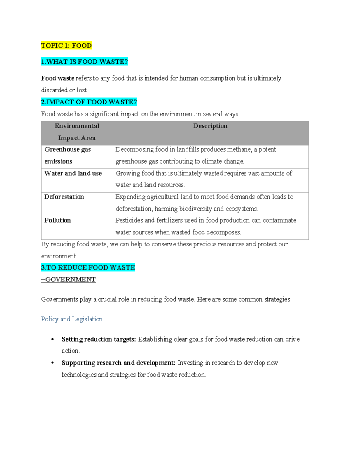Final Exam Notes - Environmental Impacts & Strategies on Food Waste ...