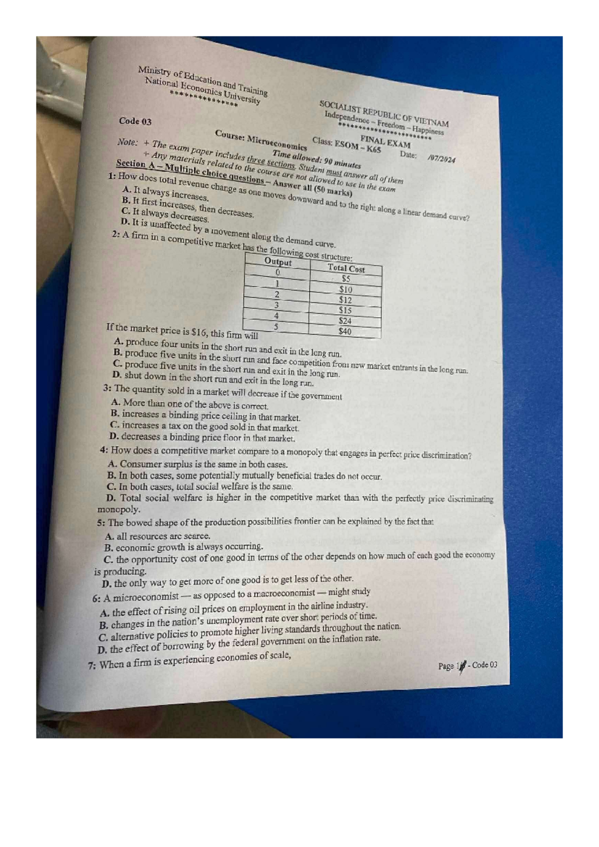 Final Exam Microeconomics K65 - Questions and Answers - Studocu